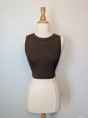 Zara Sleeveless Brown Crop Sweater